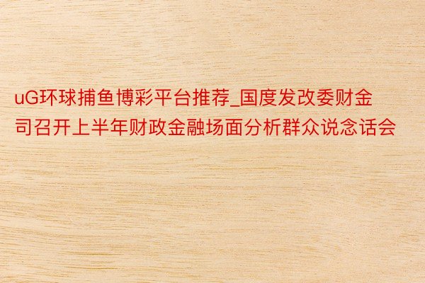 uG环球捕鱼博彩平台推荐_国度发改委财金司召开上半年财政金融场面分析群众说念话会